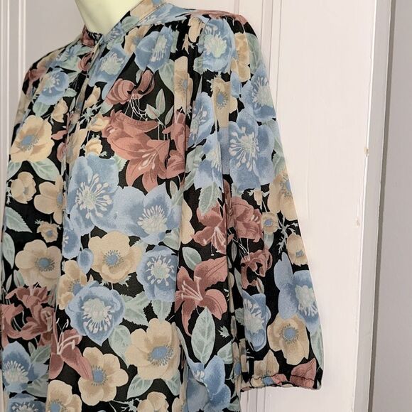 Vintage 70s The Branch Floral Knit Polyester Tunic Top with 3/4 Sleeves - Picture 4 of 9